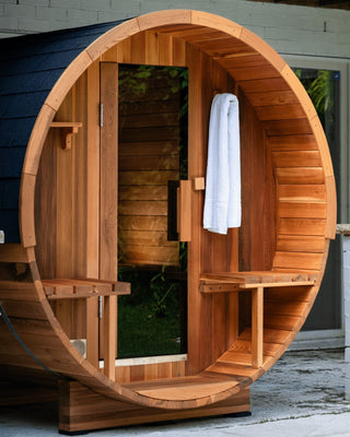 Gladstone Outdoor Sauna, Canadian red cedar barrel exterior